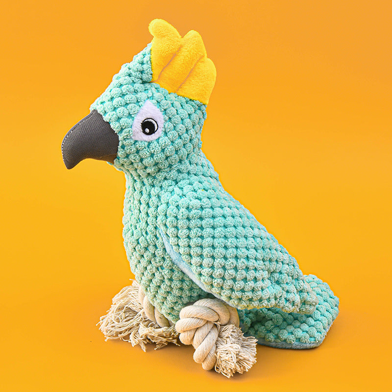 Brighty TropicalBird interactive plush dog toy - tropical cockatoo with rope
