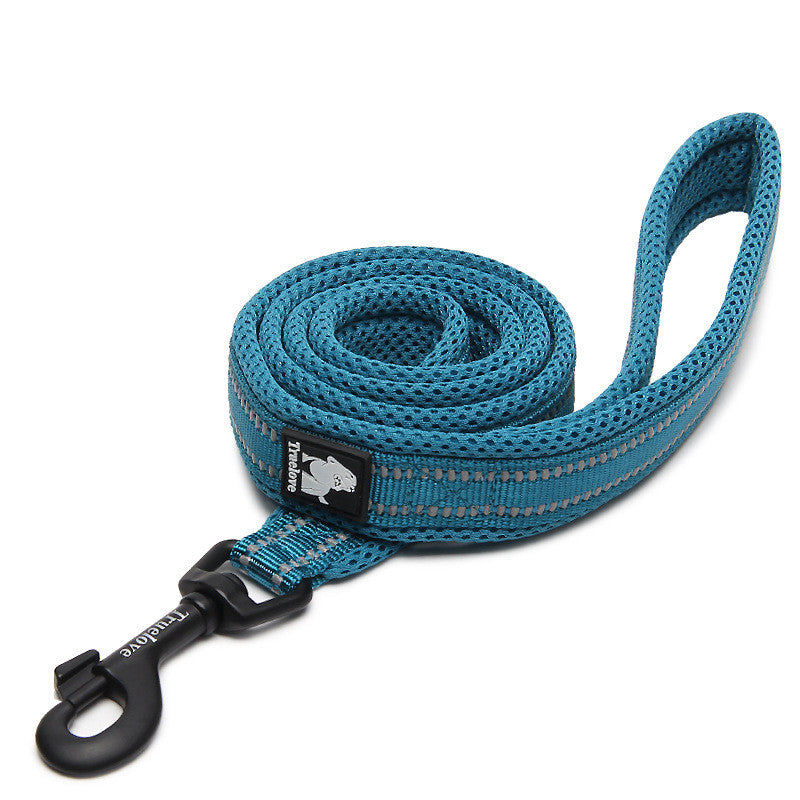 TrueLove blue reflective dog leash with metal clip and comfort handle - Premium nylon walking lead with TrueLove branding