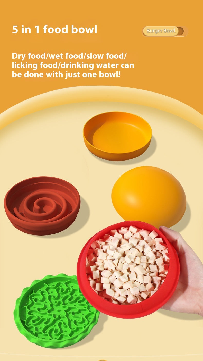 Brighty BurgerBowl 5 pieces separated – dry food, wet food, slow food, licking mat and water bowl all in one set