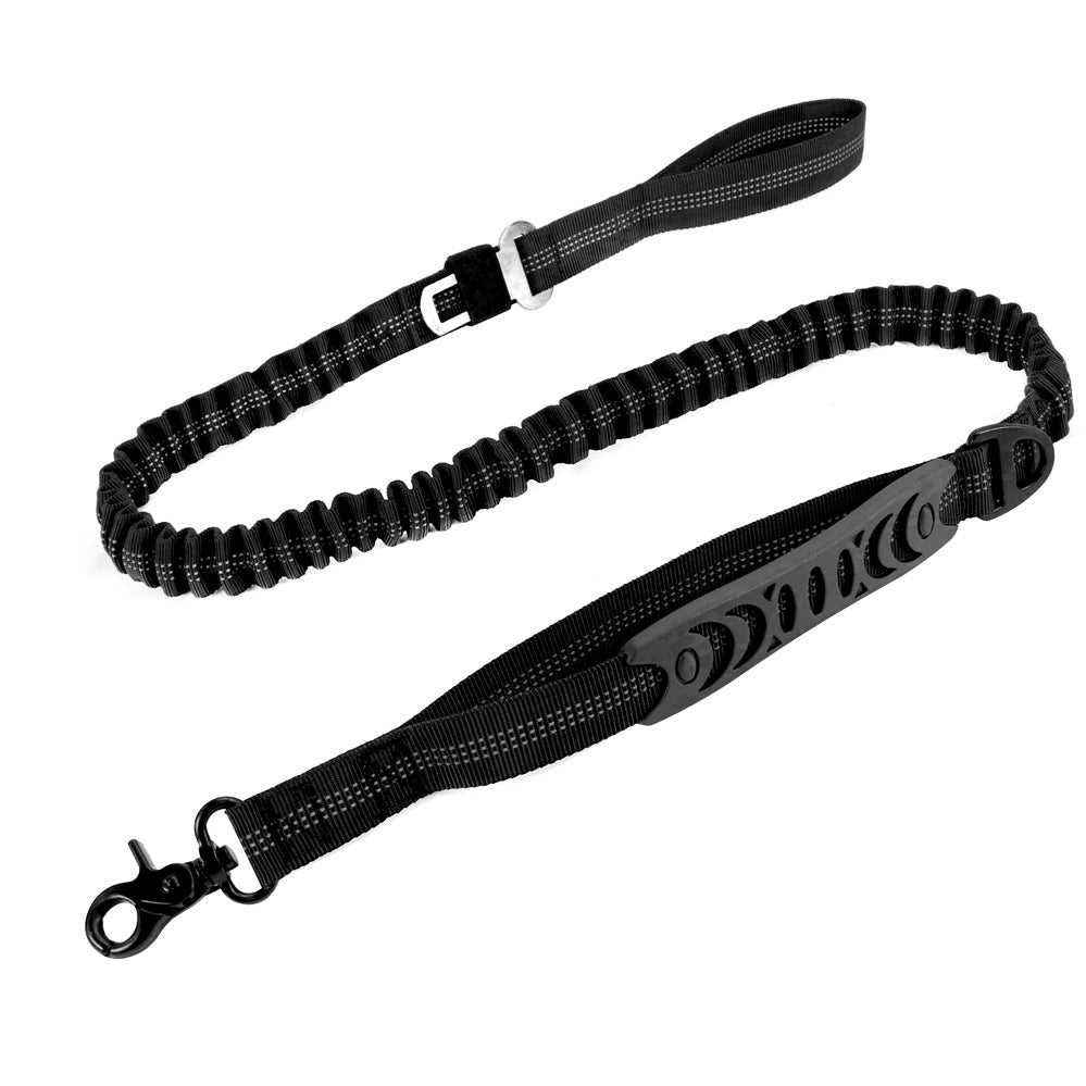 Brighty ShockGuard – Black reflective bungee dog leash fully extended, showing padded handle, Zero Shock elastic section and swivel clip