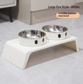 Brighty DuoBowl – elevated double stainless steel bowl set for dogs and cats – white ABS stand with two removable bowls