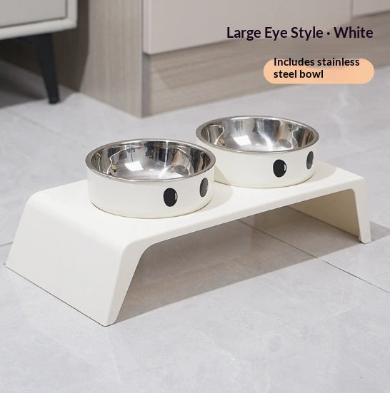Brighty DuoBowl – elevated double stainless steel bowl set for dogs and cats – white ABS stand with two removable bowls
