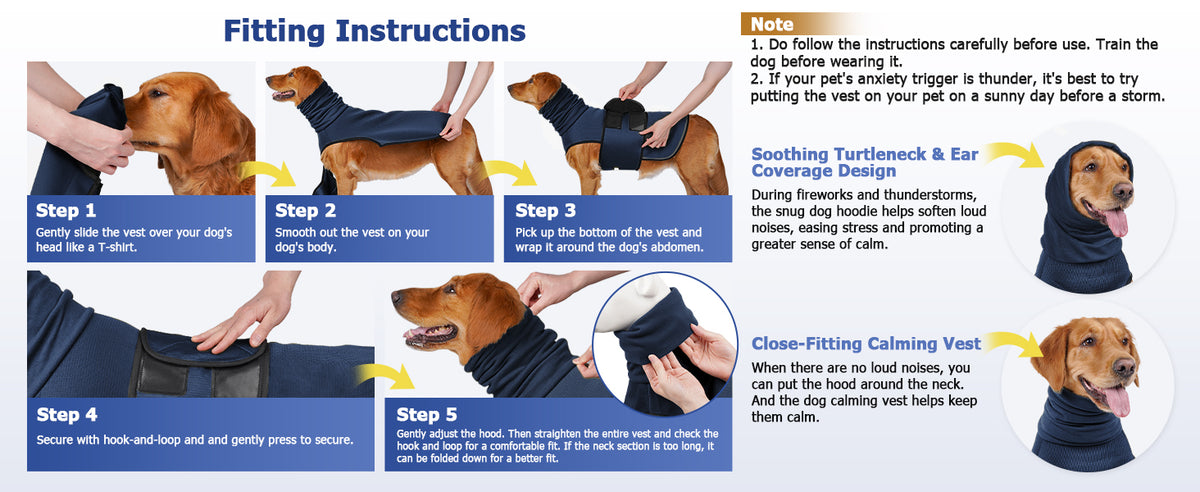 Brighty CalmFit dog anxiety vest fitting instructions – 5 easy steps to put on calming shirt