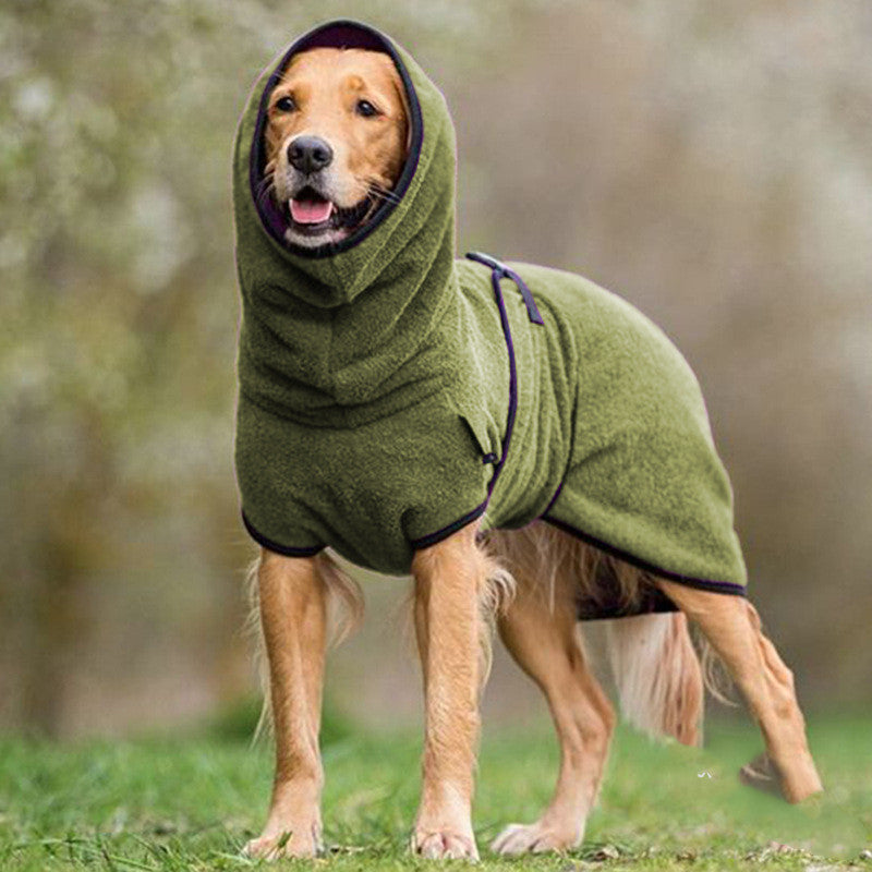 Brighty FleeceWarm army green fleece dog hoodie sweater for large dogs