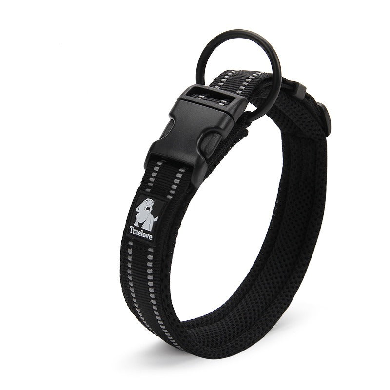 TrueLove reflective comfort pro dog collar in black with padded lining and metal ring