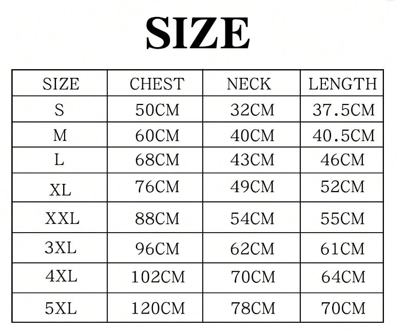 Brighty FleeceWarm size chart dog sweater S to 5XL chest neck back length measurements