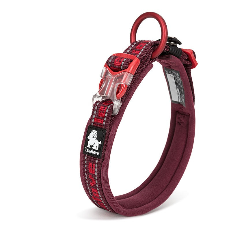 TrueLove wine red reflective dog collar with durable nylon and metal hardware