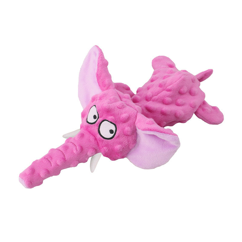 Pink elephant plush squeaky toy with soft floppy ears for fetch and tug play