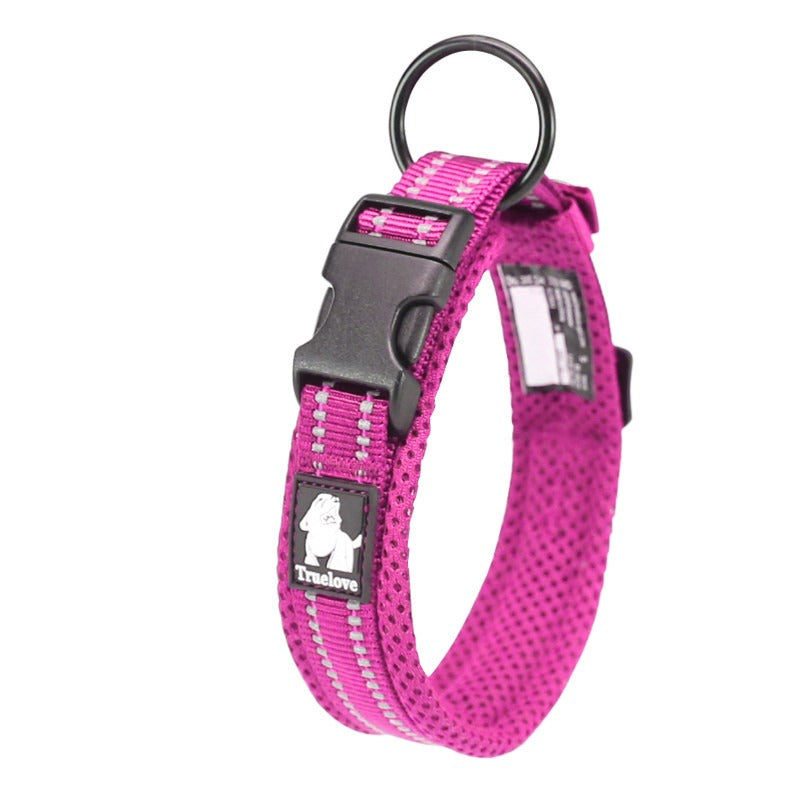 TrueLove padded dog collar in pink with reflective safety strip and secure buckle