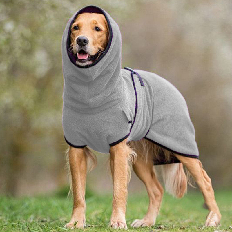 Brighty FleeceWarm grey fleece dog sweater with hood on large dog
