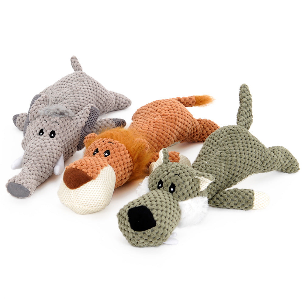 Brighty Wild Trio set – elephant, lion and wolf squeaky plush dog toys | Brighty Paws