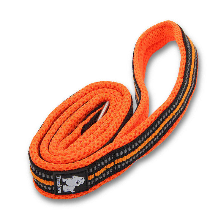 TrueLove orange reflective dog leash with comfort grip - High visibility nylon walking lead with reflective safety stripes