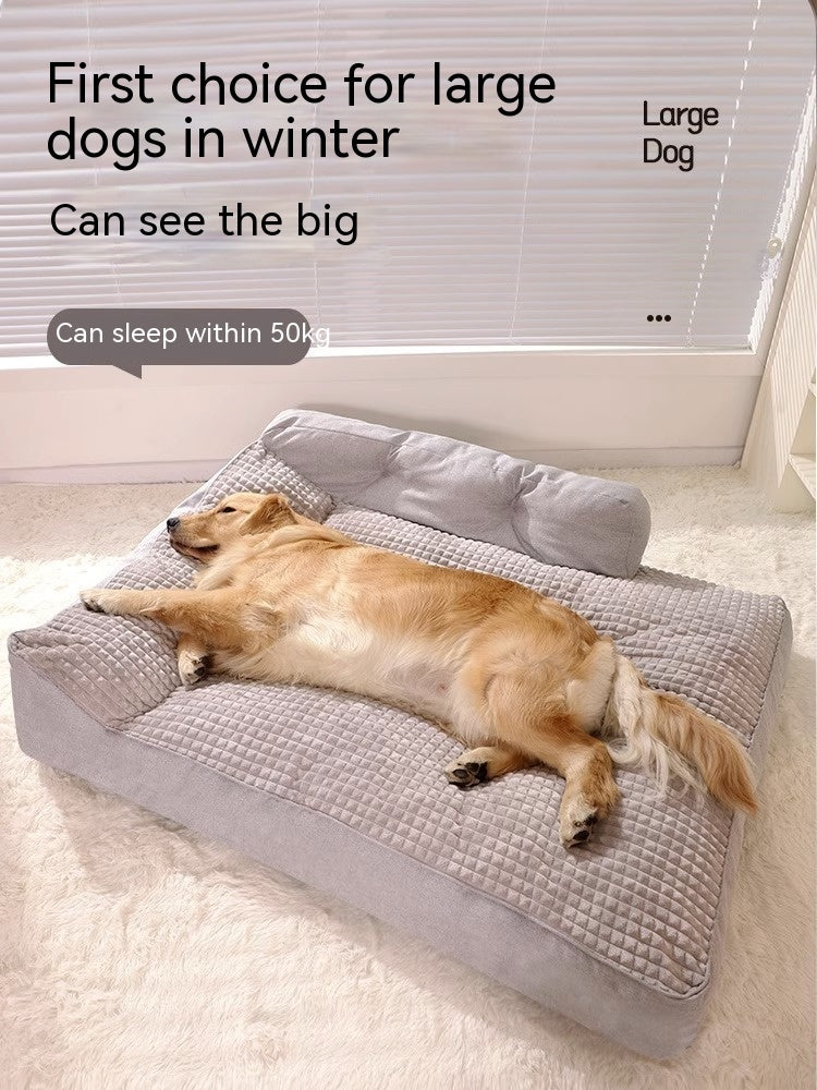 Large golden retriever sleeping on Brighty CozyHaven premium dog sofa bed