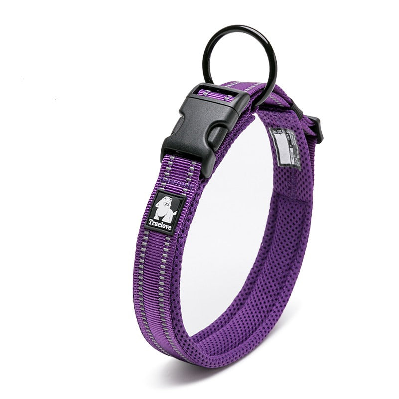 TrueLove purple reflective padded dog collar with durable nylon and safety features
