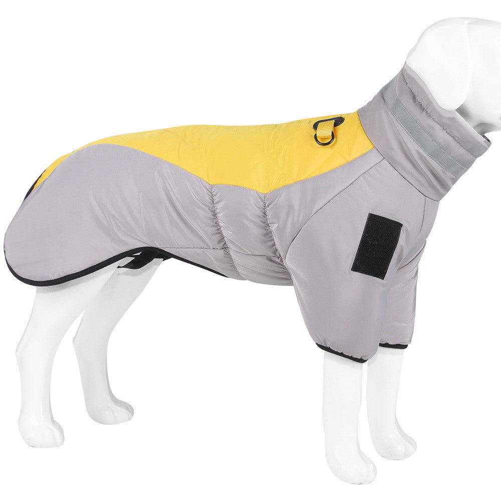 Brighty ReflectWarm reflective dog coat grey yellow large breed mannequin side view