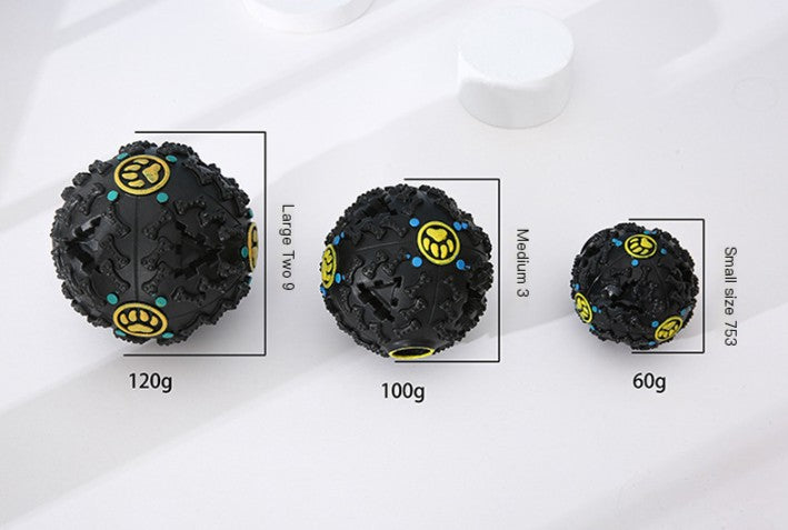 Brighty BrainBall size comparison - large 120g medium 100g small 60g treat balls
