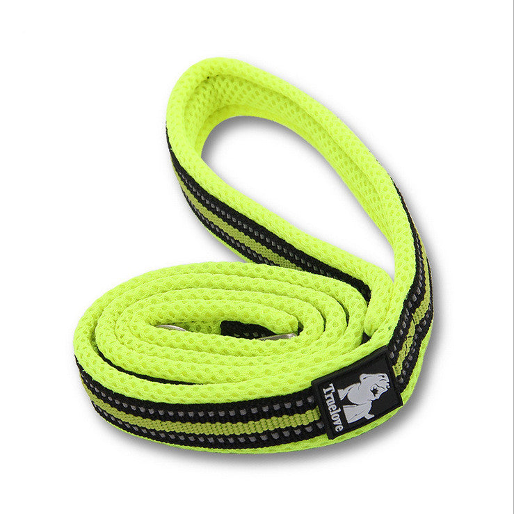 TrueLove green reflective dog leash with padded handle - Durable nylon pet walking lead with safety reflective stripes