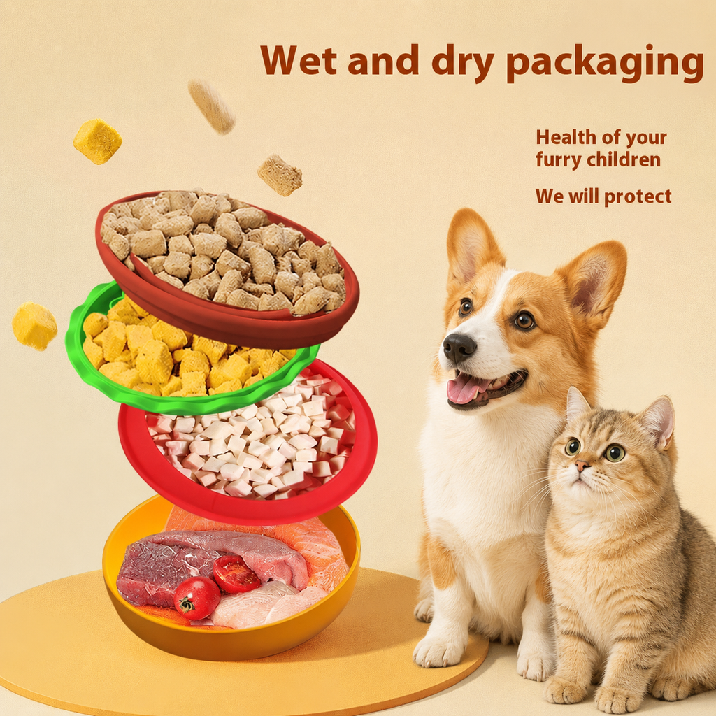 Brighty BurgerBowl 5-in-1 pet bowl – wet and dry food separation for dogs and cats with stackable silicone bowls