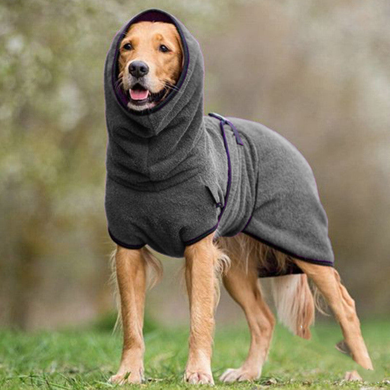 Brighty FleeceWarm dark grey soft fleece dog sweater with hood