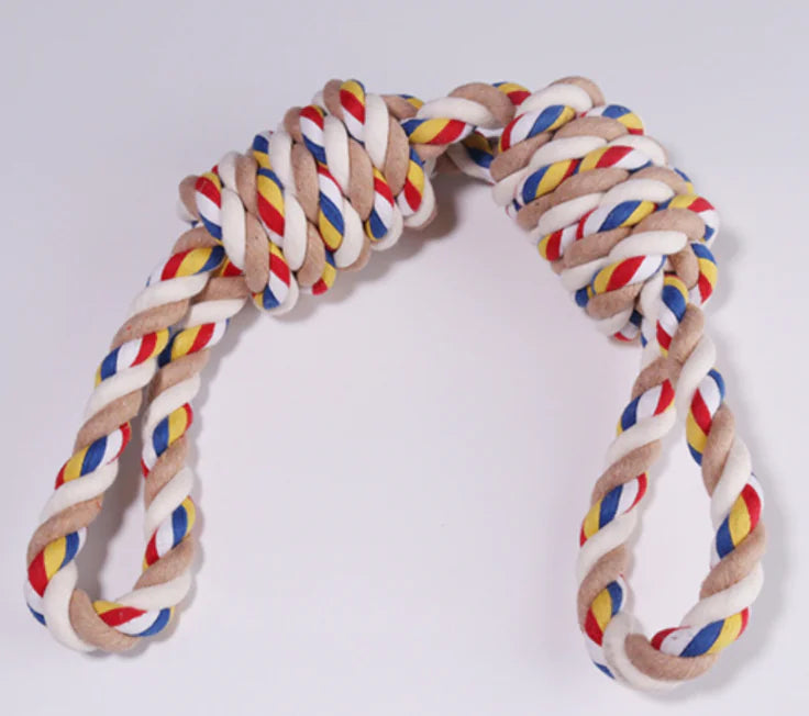 Brighty CleanBite braided cotton rope with knots - natural dental chew and tug toy