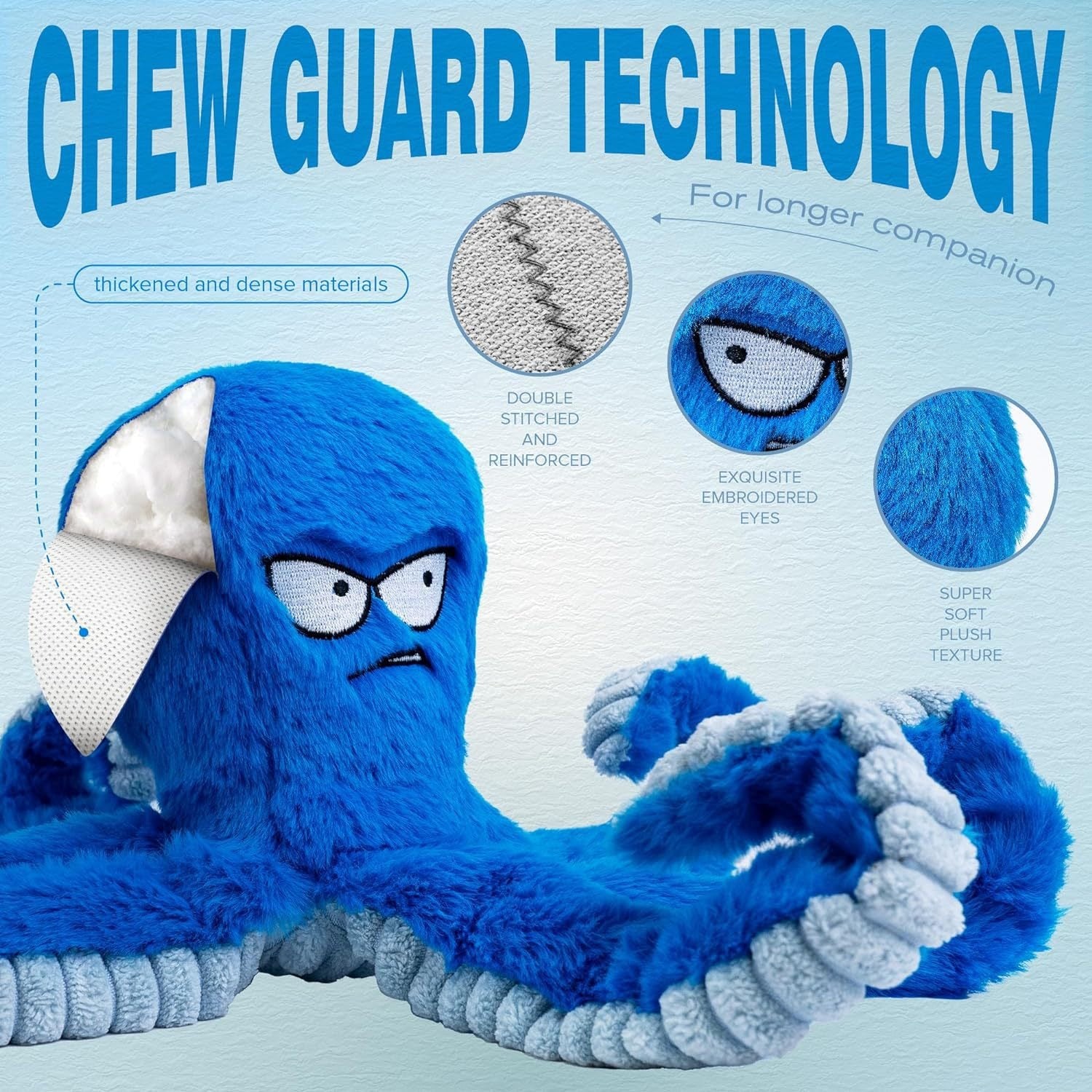Durable dog toy with reinforced stitching and chew guard technology
