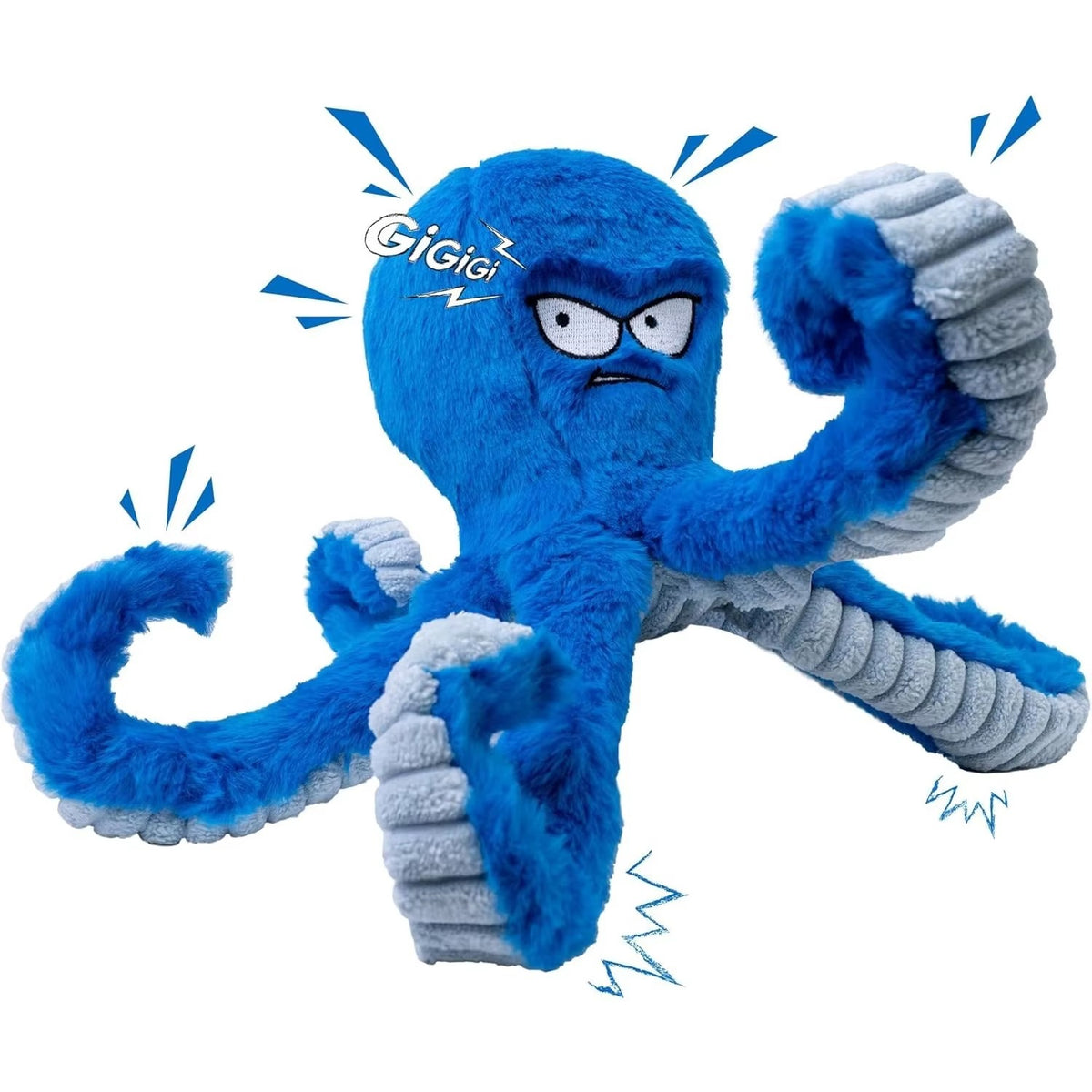Blue Brighty Kraken octopus dog toy with squeaker and curled textured tentacles