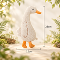 Light-coloured Brighty CuddleKick duck with an orange beak and feet, showing dimensions of 28 cm high by 12 cm wide.