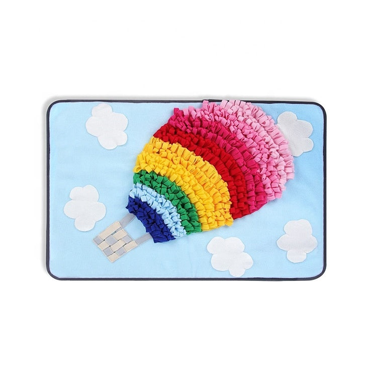 Brighty Hunt & Sniff dog snuffle mat in hot air balloon design, flat lay