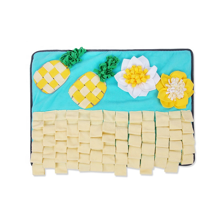 Brighty Hunt & Sniff dog snuffle mat in pineapple and flower design, flat lay