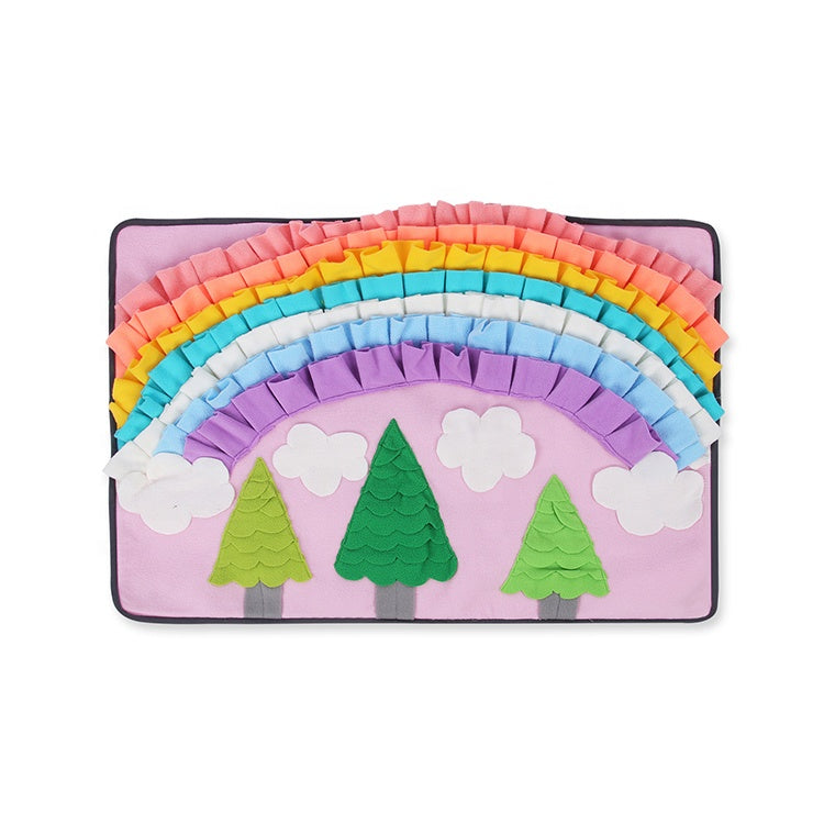 Brighty Hunt & Sniff dog snuffle mat in rainbow forest design, flat lay