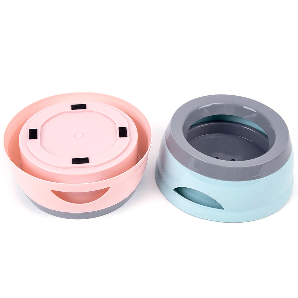 Pink and blue Brighty OnBoard bowls shown from above and underneath, including the base’s non-slip pads.