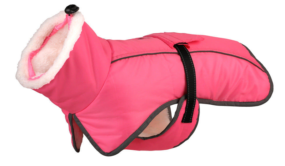 Pink PolarWarm coat featuring a fleece-lined collar, reflective piping and adjustable belly strap.