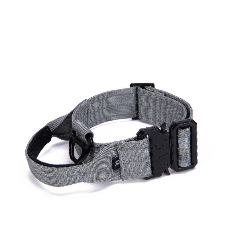 Gray Brighty QuickRelease reflective dog collar with adjustable fit, reflective stitching, padded control handle and durable quick-release buckle.