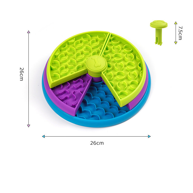 Product diagram showing the SpinQuest feeder at approximately 26 cm wide and 26 cm long, with a separate 7.5 cm measurement for the green center piece.