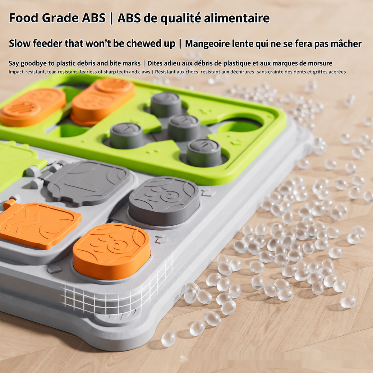 Brighty Think&Feed interactive dog food puzzle made from food-grade ABS, with durable moving pieces designed for slow feeding, treat searching and daily mental stimulation.