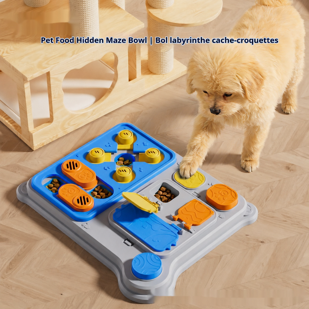 Brighty Think&Feed hidden treat maze puzzle encourages dogs to paw, slide and search for kibble or treats while adding mental stimulation to mealtime.