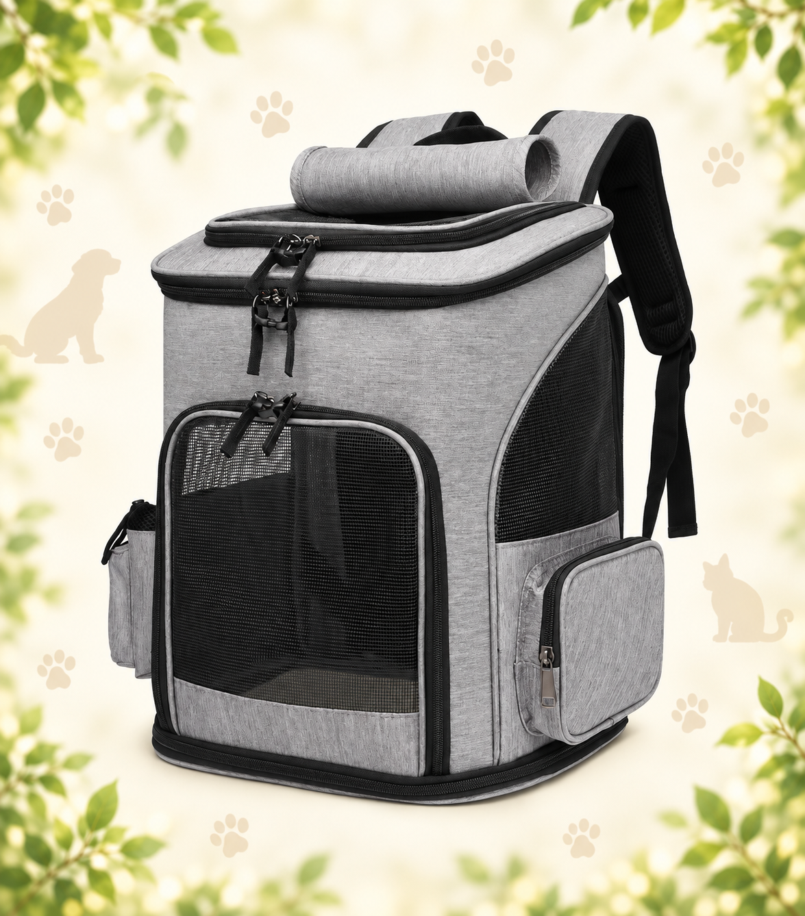 Grey Brighty TrailCarry with black trim, featuring a front mesh door, side ventilation panel, zippered pocket and adjustable shoulder straps.
