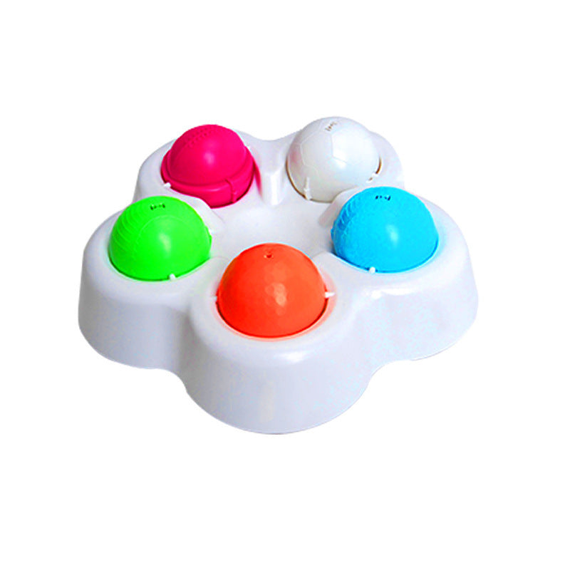 Brighty TreatQuest slow feeder puzzle for dogs, angled view showing the flower-shaped design with colorful dome lids
