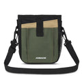 JUMAHE SnackPack large-capacity dog treat bag in black and olive green, with adjustable shoulder strap, front pockets and side mesh storage for everyday dog walks and training.