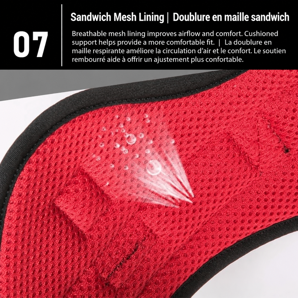 Breathable sandwich mesh lining improves airflow and comfort, while cushioned support helps create a more comfortable fit.