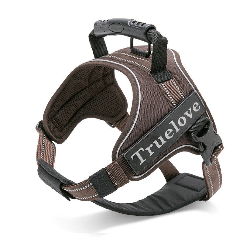 Brown TrueLove Adventure Pro reflective dog harness with breathable padding, secure adjustment and a sturdy top control handle.
