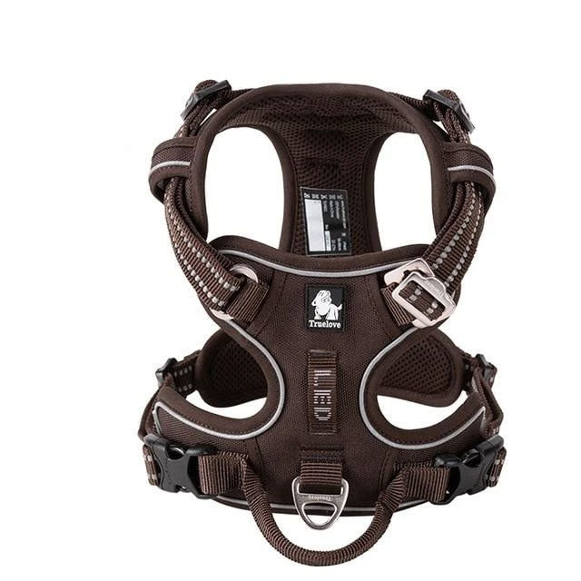 TrueLove Urban Air reflective breathable dog harness – Brown, back view