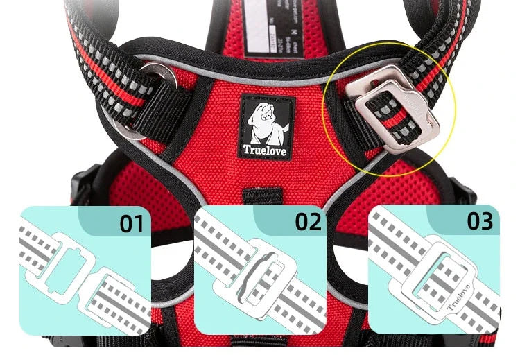 TrueLove Urban Air dog harness – 3-step adjustable button system for perfect fit