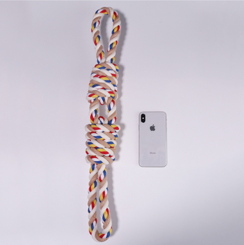 Brighty CleanBite 60cm cotton rope toy - size comparison with phone