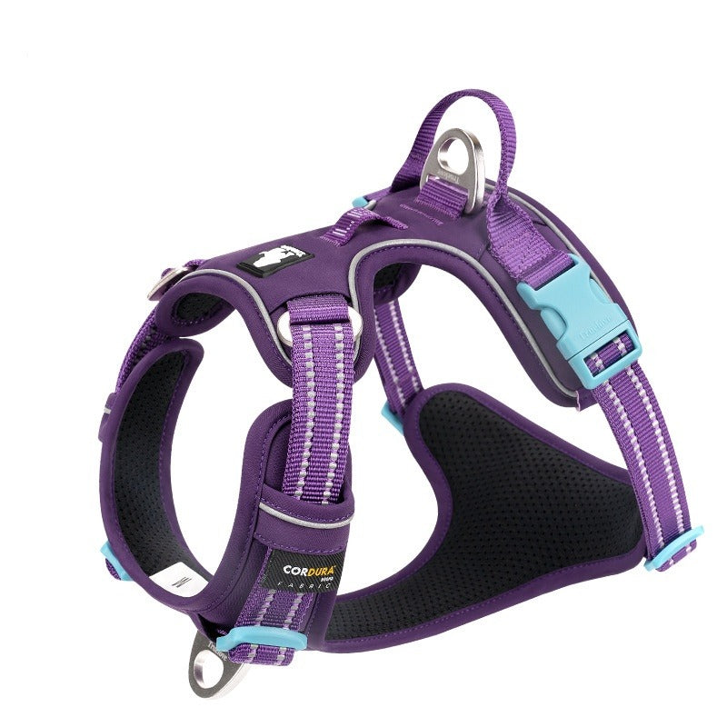 TrueLove Reflective Dog Harness in Purple with Turquoise Clips - Adjustable Comfort Harness
