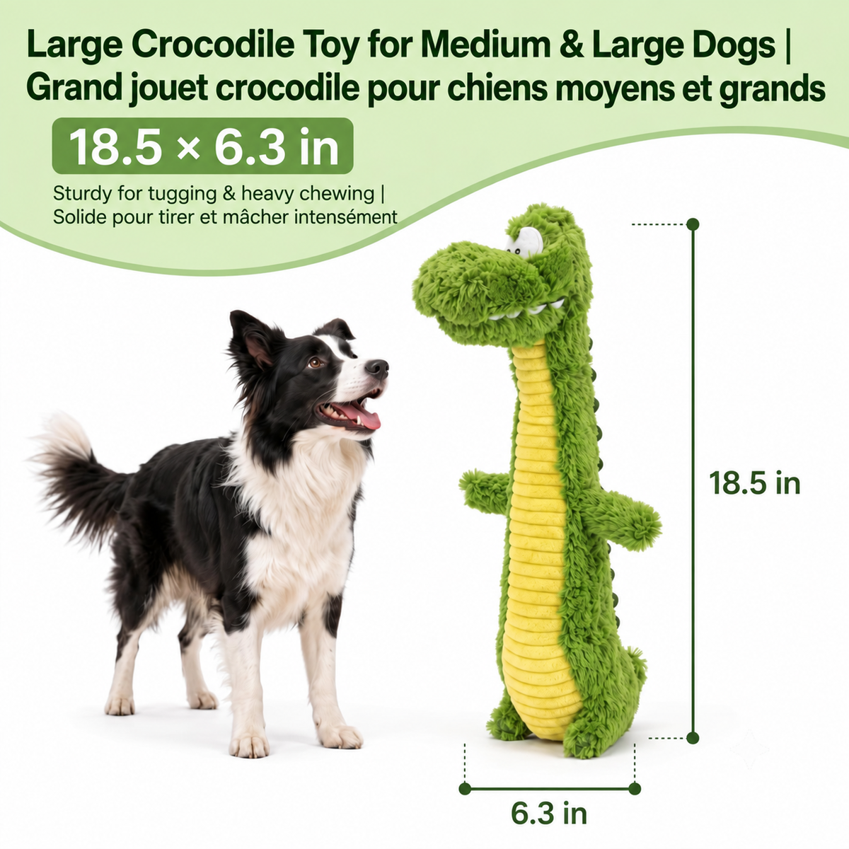 Brighty CrocoTug XL – 18.5 x 6.3 inch large crocodile toy for medium and large dogs, sturdy for tugging and chewing