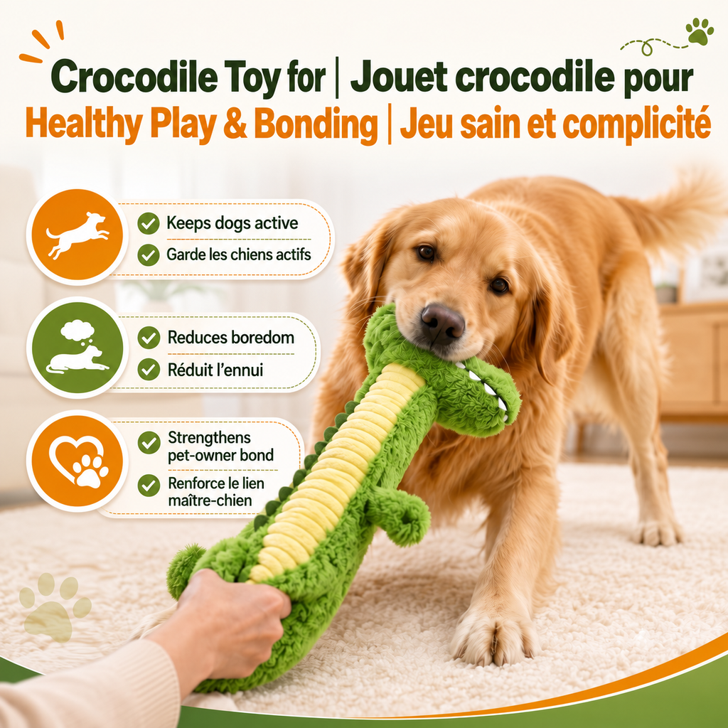 Brighty CrocoTug XL – Large squeaky crocodile plush toy for dogs, great for tug and bonding