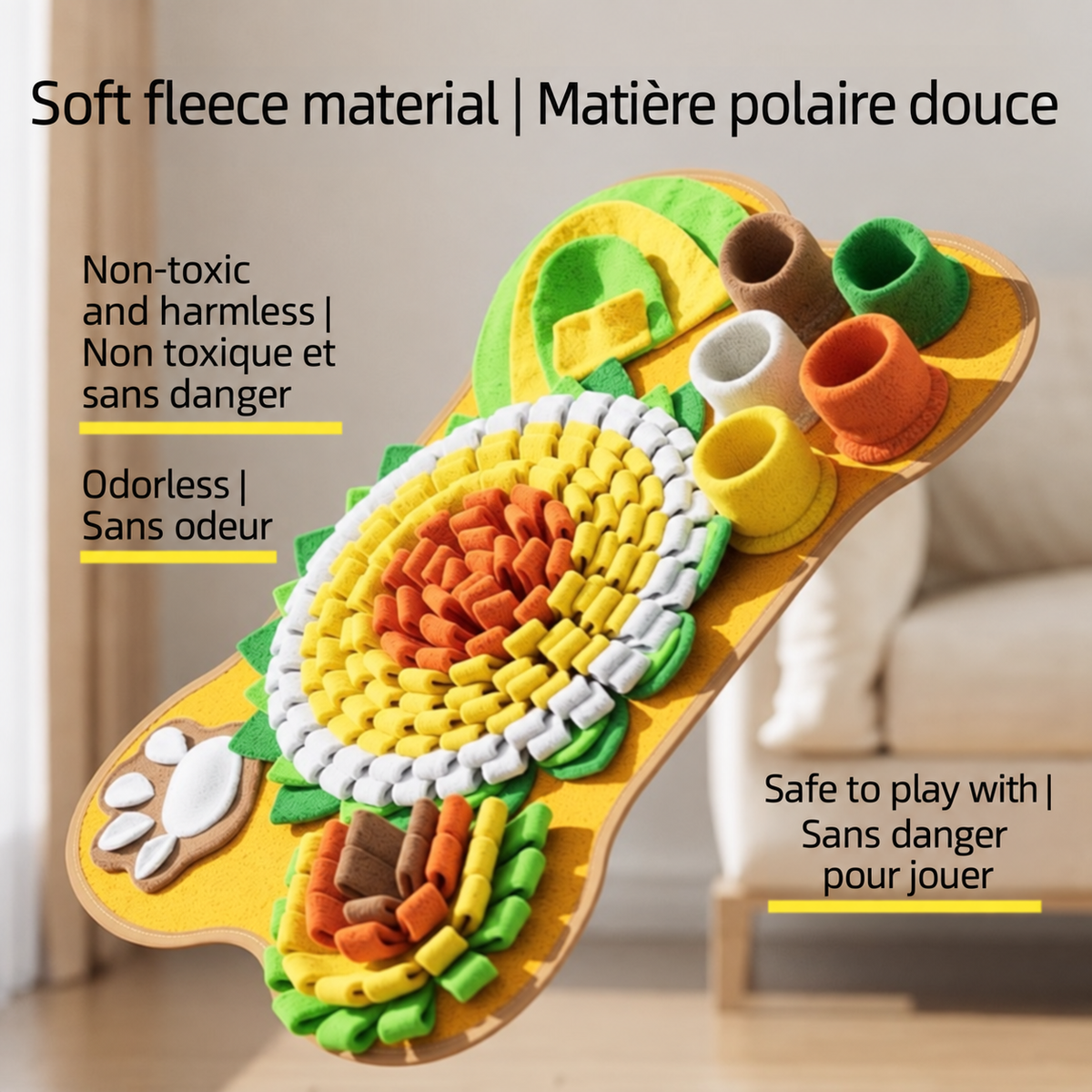 Brighty Harmony snuffle mat made of soft fleece, non-toxic, odorless and safe material for dogs