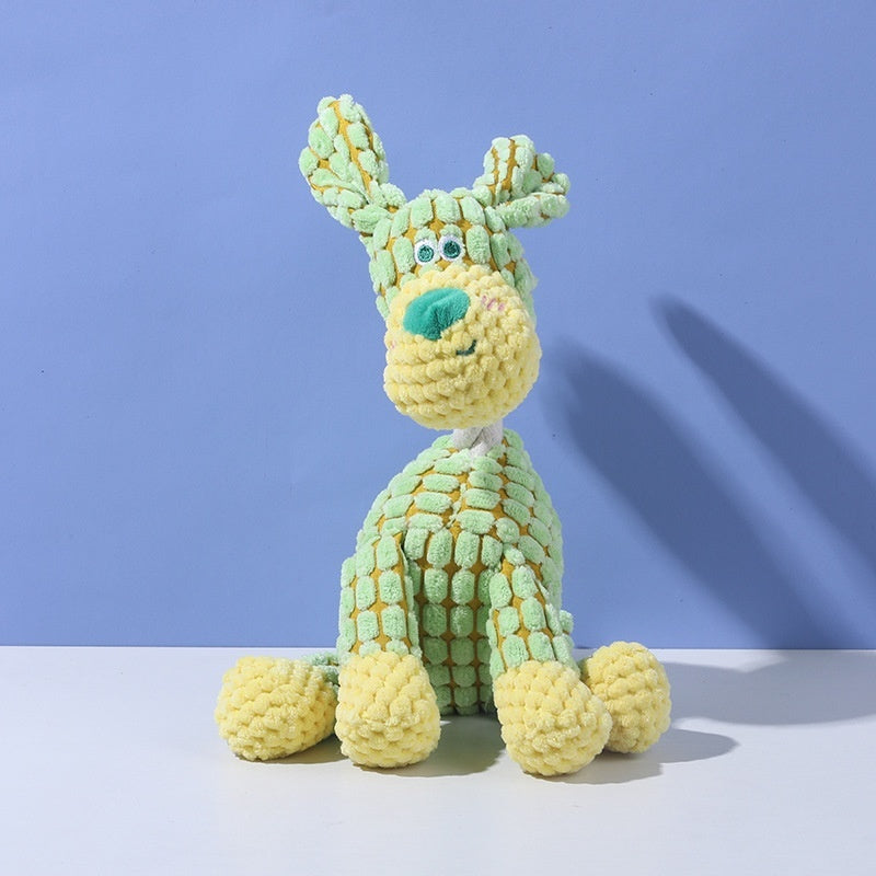 Brighty Soft ChatterPals – Green dog squeaky plush toy with rope details, soft textured fabric for dogs
