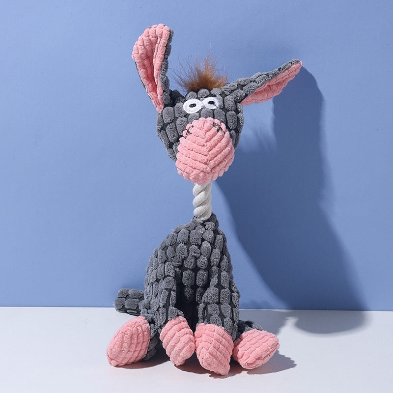 Brighty Soft ChatterPals – Grey donkey squeaky plush toy with rope neck and long ears for dogs